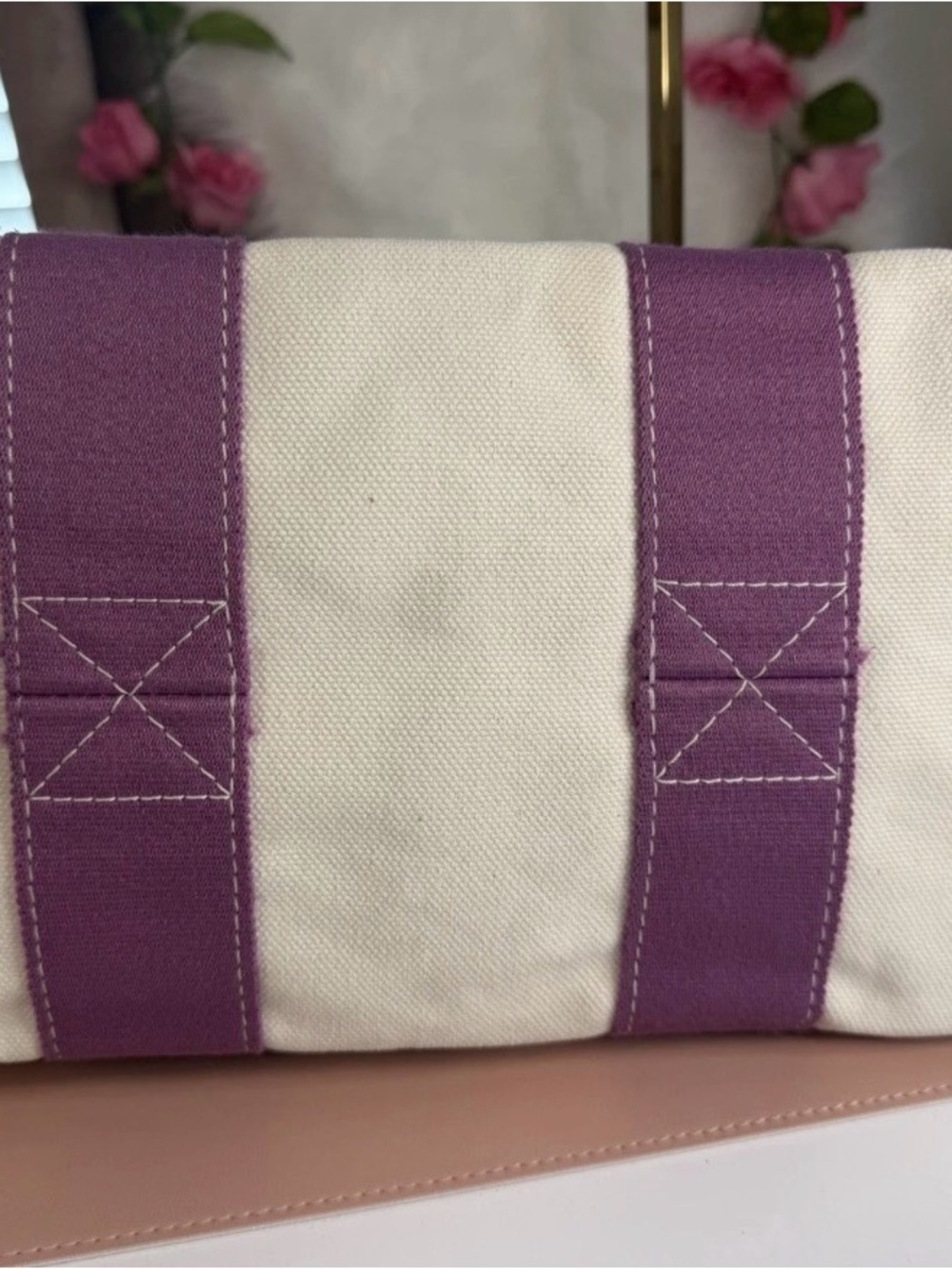 Hermes Fourre Tout PM Tote Bag Cream Purple Canvas Handbag Vintage France w/COA - Picture 7 of 16